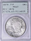 1878 Morgan Silver Dollar 7 Tailfeathers, Reverse of 1878 PCGS MS-63 OGH 1st Gen