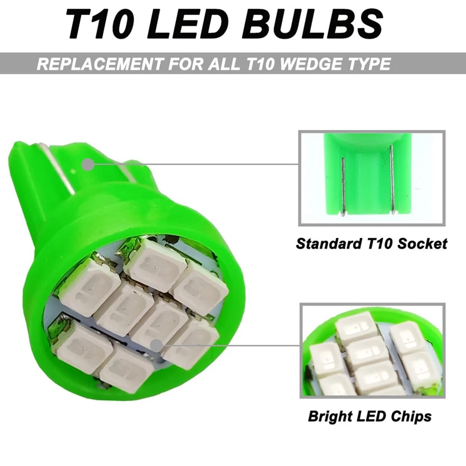 Kit 5X Bombillas LED T10 Chevy C10 C20 C30 1973-87 Mazda Miata MX-5 1999-2005 Verde Foto 4 de 4