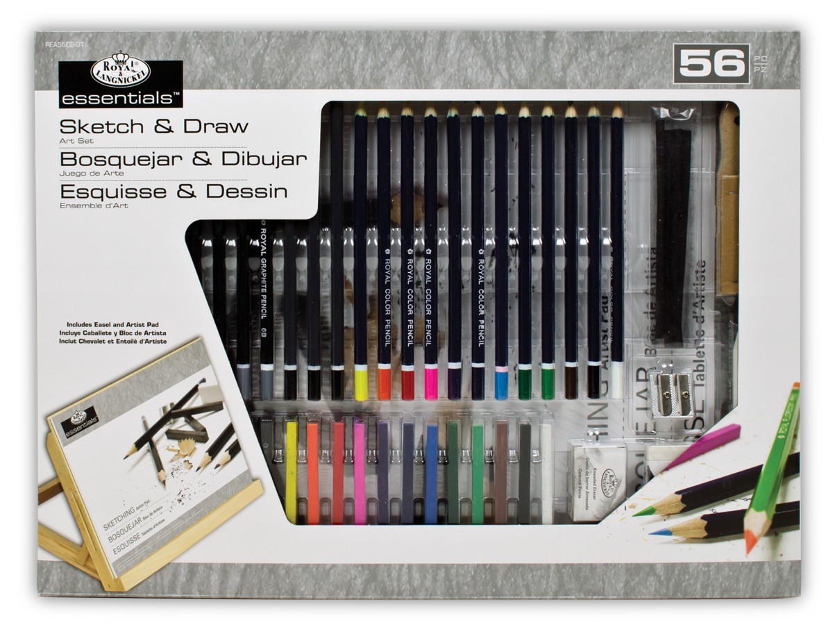 Artist Sketch & Draw Set & A3 Art Drawing Board Easel 56 Piece Sketching Pencils