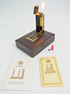 Working Dunhill Rollagas Lighter d Mark Black Stardust w/Box & flint & adapter
