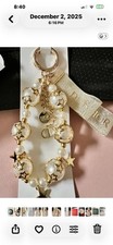 Dior Star Pearl Gold Ribbon Key Chain Logo Beaded Elegant for Women GWP
