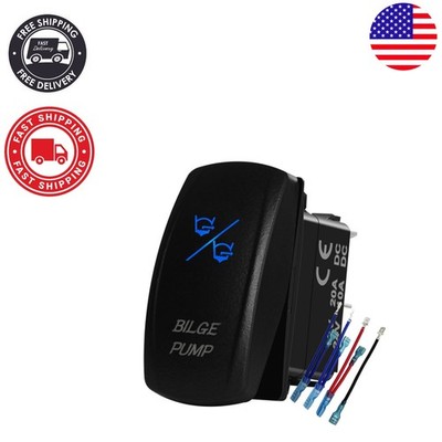 Versatile 20A Marine Bilge Pump Switch - Blue LED Rocker for 12V & 24V Systems