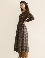DOEN Delfina Dress DELPHINIUM FLORAL MIDI Prairie Dress Organic Cotton Small NWT