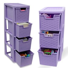 Medium Lilac Rattan Drawer Plastic Organizer Unit for Office Bedroom & Desktop