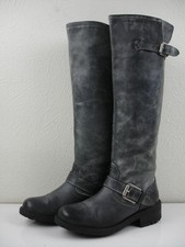 Women's 9 M Freebird by Steven Chopr Chopper Gray Leather Knee High Biker Boots
