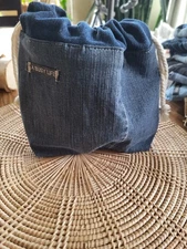 Recycled  denim Sock Sack, Drawstring bag, small project bag,small storage bag