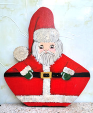Handmade Painted Wooden "Merry Christmas" Santa Claus Wall Sign Plaque