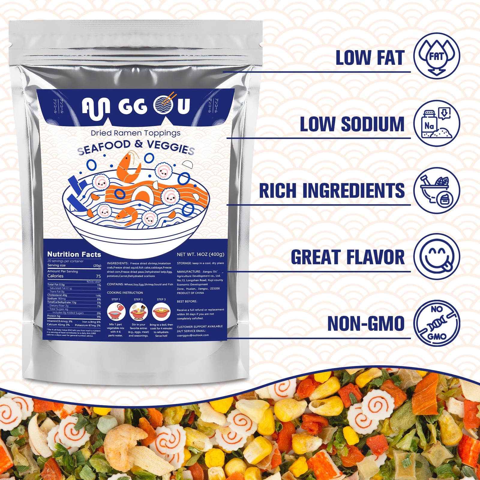 Vegetable Ramen Toppings Mix 14Oz, 12 Ingredient Dried Veggie Blend