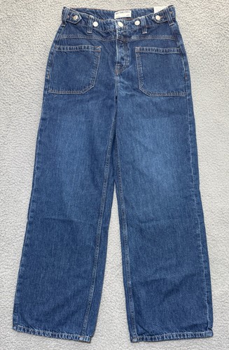 NEU We The Free Free People Palmer Bündchen weites Bein blau Jeans 26 x 30 Knopfleiste - Bild 1 von 9