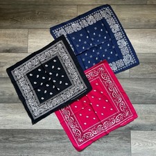 Lot of 3 Men's Bandana Paisley Cotton Multicolor Scarf Red Blue Black Colorfast