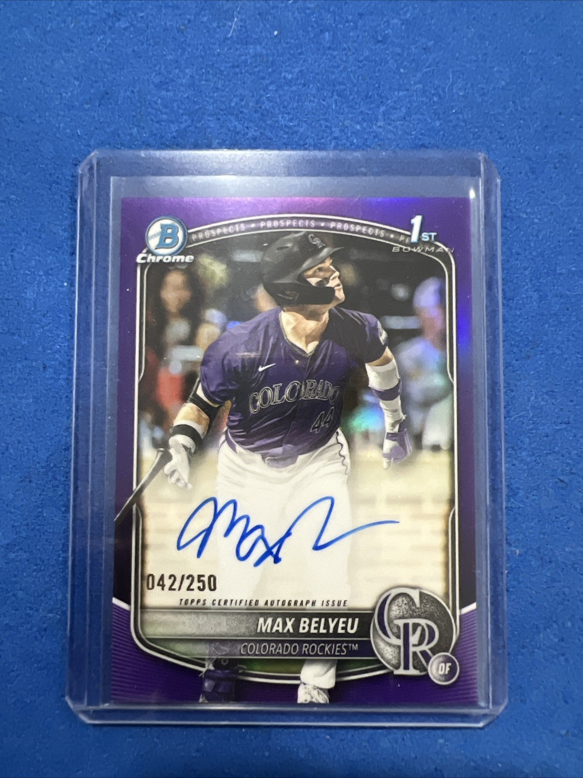 2025 Bowman Draft Max Belyeu Chrome Auto Purple Refractor 1st #/250 Rockies
