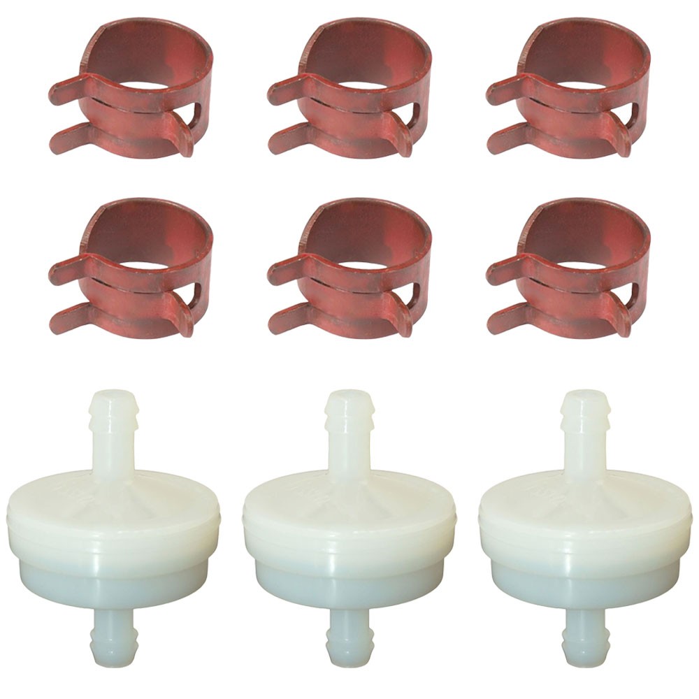 3 Fuel Filters and 6 Hose Clamps Fits Cub Cadet Replaces 394358