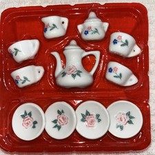 Mini Tea Set Porcelain 13 Pieces Floral Design New Vintage Blue Pink Flowers