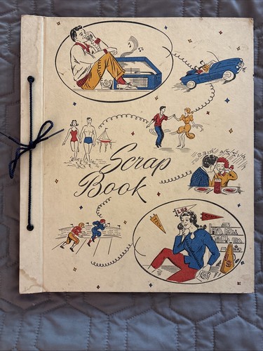 Vintage 1950s Large Scrapbook Album Cars Football Cool Graphics Blank Pages