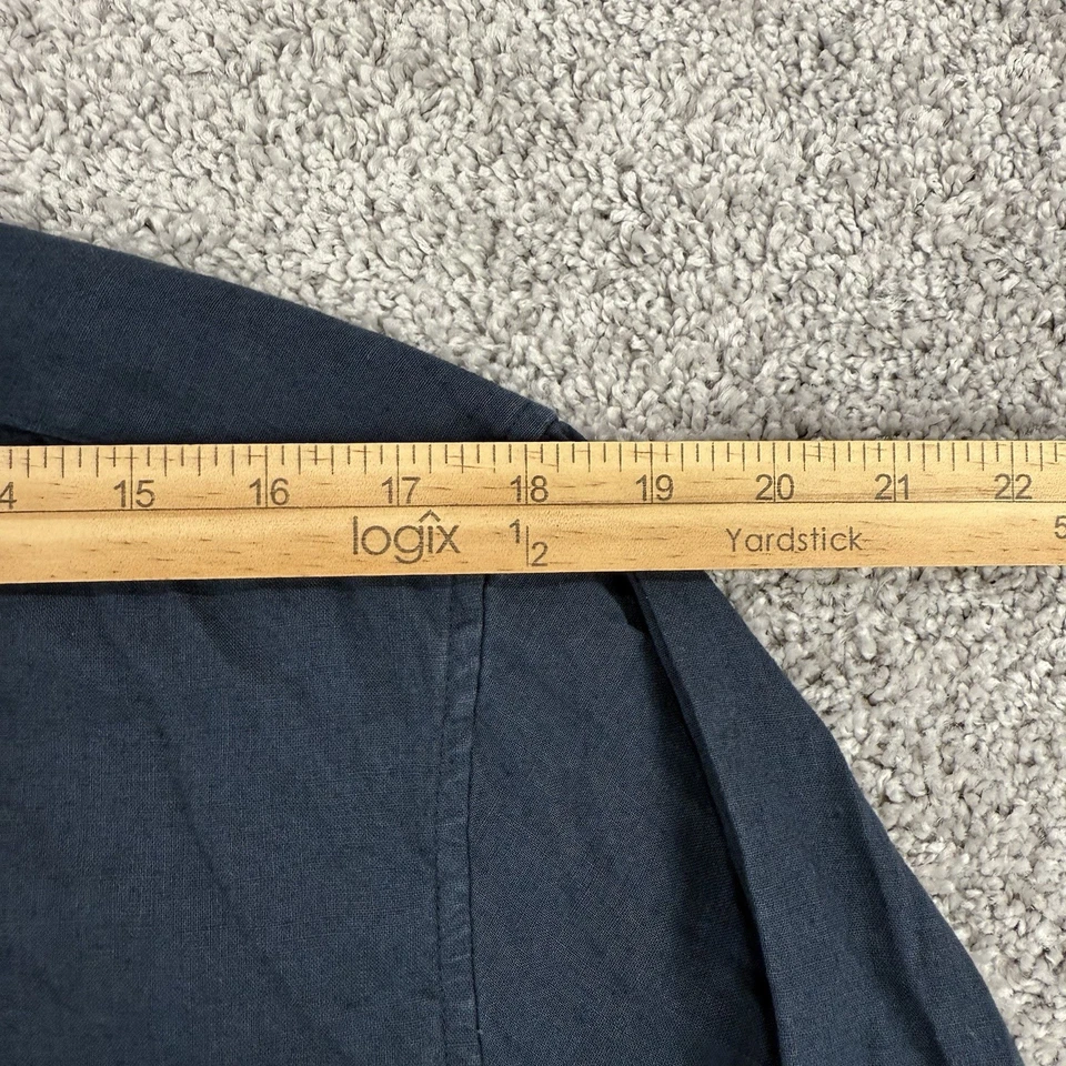 Theory Linen Shirt Mens XL Navy Gerald Traveled Chest Pockets Long Sleeve Preppy - Image 3 of 4