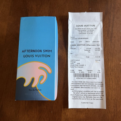 Louis Vuitton Afternoon Swim Eau de Parfum Spray 3.4 fl oz w/ Box & Case
