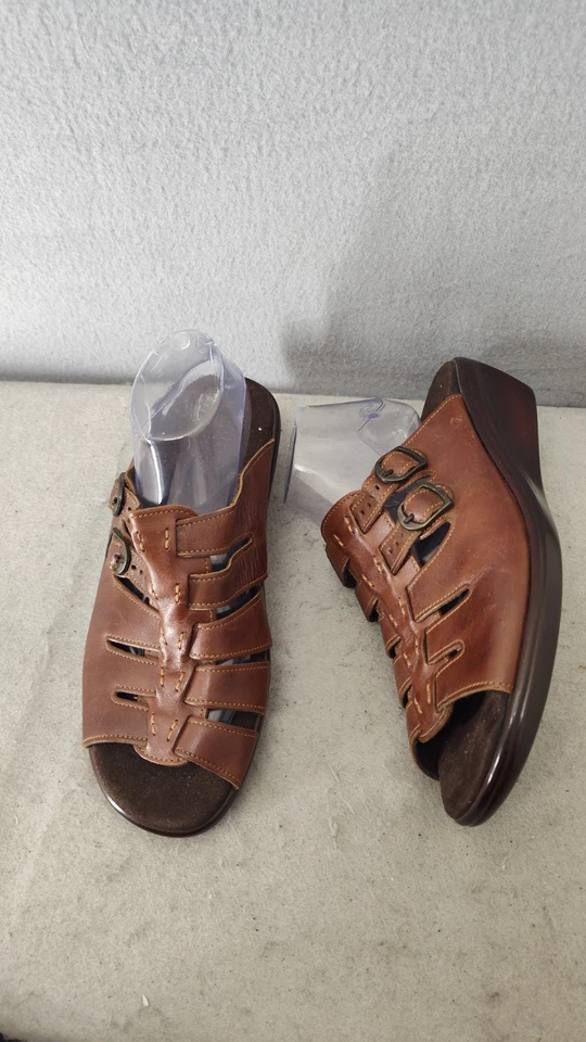 SAS Tripad Comfort Women Sandal 10W Brown Leather Slip On Low Wedge Shoes - Image 4 of 4