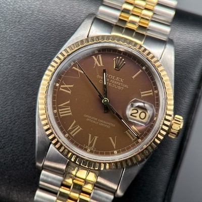 Rolex Datejust 36mm 16013 Brown Buckley Roman Dial Fluted Jubilee Watch - 1983