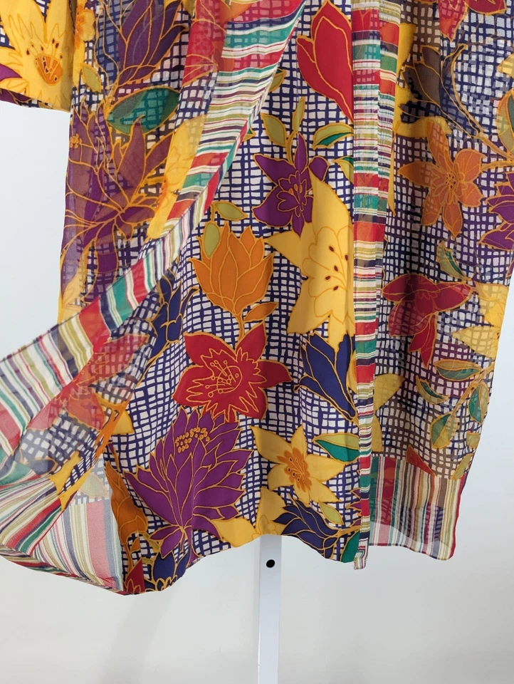 Vestido Bill Blass Vintage Años 80 90 Arte Pop Floral Geométrico Seda Gasa EE. UU. Foto 4 de 4