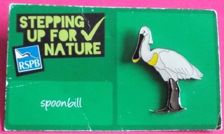 SPOONBILL RSPB STEPPING UP FOR NATURE BADGE/PIN ON ORIGINAL BACKING CARD.