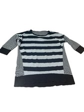 ANN TAYLOR LOFT Women's Gray Black Striped Sweater Tunic Top 100% Cotton