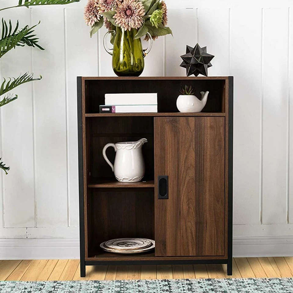 Mobile Mobiletto Basso Libreria Design Moderno 2 Ante Scorrevole e 3 Ripiani - Immagine 3 di 4