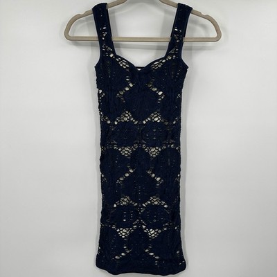 Intimately Free People Navy Blue Crochet Lace Knit Sweetheart Mini Dress XS S