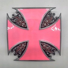 Pink Maltese Cross Belt Buckle Flame Biker Motorcycle Enamel Square NOS
