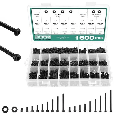 FAANKITON 1600PCS M3 Hex Socket Head Cap Button Screws Nuts and Bolts Set, Round