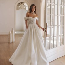 Sweetheart Wedding Dress With Lace Corset A-Line Pocket Backless Bridal Gowns