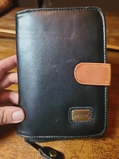 Mundi Large Genuine Leather Wallet/Organizer I Black With Brown Tab