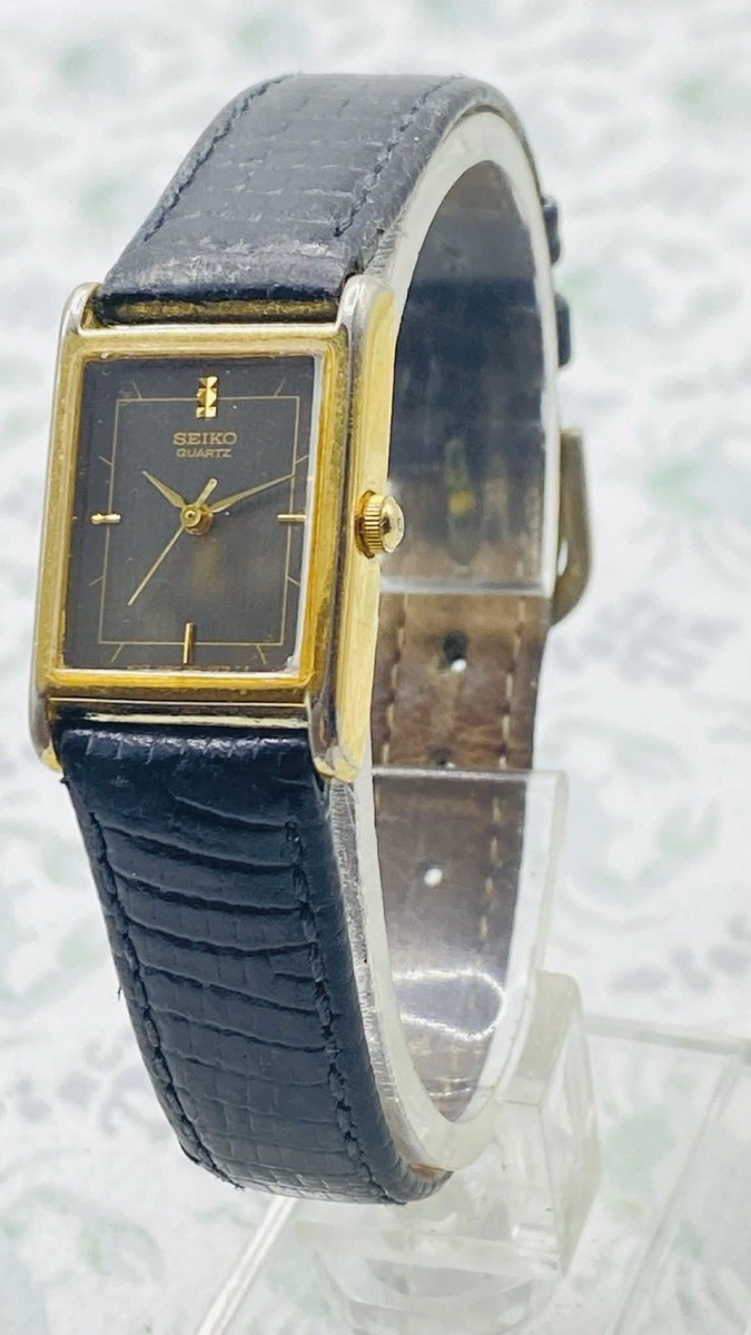 Seiko Vintage Tank Women's Watch 1N01-5A40 Working Black Dial And