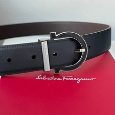 Authentic Men's SALVATORE FERRAGAMO Leather Belt Black & Brown Reversible