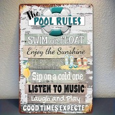 2D Outdoor Decor Pool Rules Decorative Metal Sign for Home Garden Swimming Pool