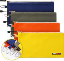 Utility Canvas Zipper Tool Bag - Heavy Duty Tools Pouch with Carabiner, Multi-Pu