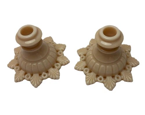 2 Westmoreland Pink Milk Glass Candle Holder candlestick ring and petal vintage