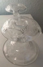 Vintage Glass Cut And Frosted Candlestick Holders Starburst & Leaves Pattern Set