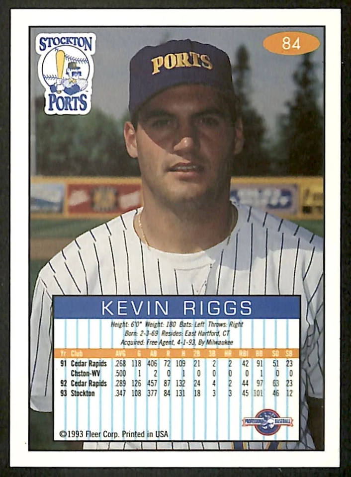 1993 Fleer Excel #84 Kevin Riggs Stockton Ports - Image 2 of 2