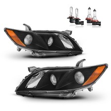 Pair Headlights Assembly For 2007-2009 Toyota Camry Black Headlamps With Bulbs