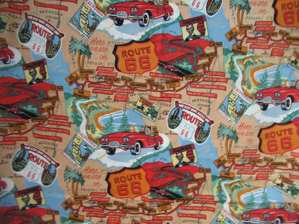 ROUTE 66 COLLAGE  USA ROAD  MAP  COTTON FABRIC VERY COLORFUL   SZ 1 1/2 YDSX41" - Image 3 of 4