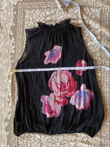 EXPRESS Black Sheer Floral 100% Silk Sleeveless Mock Neck Blouse Top Size Medium - Picture 5 of 6