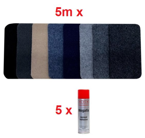5m Mega Stretch Lining Carpet & 5 High Temperature Spray Adhesive Caravan Camper