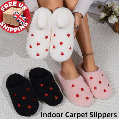 Herzförmige flauschige Hausschuhe - weiche pelzige Indoor Cartoon Haus Schuhe UK