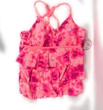 Justice for Girls Pink Tie Dye Ruffle Tankini Top Swimsuit Size 14 Plus NWT