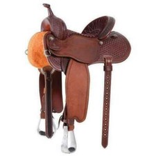 WILDRACE Western Brown Strip Down Waffle Tooled Roper Ranch Saddle 14" TO 18"