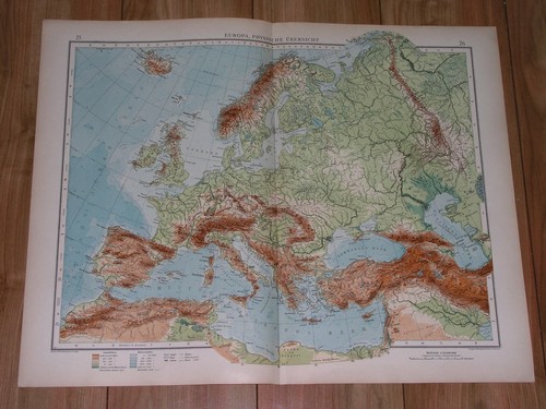 1930 ORIGINAL ANTIQUE PHYSICAL MAP OF EUROPE GERMANY AUSTRIA HUNGARY TURKEY