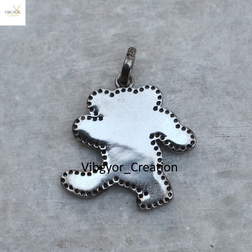 Pave Diamond Multi Enamel Dancing Bear Pendant 925 Silver 16" Link Chain Charm - Picture 4 of 4