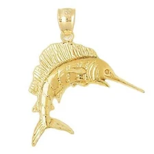 New 14k Yellow Gold Sailfish Pendant