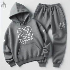 Men's 23 Legend Grey Tracksuit Hoodie Joggers Set To Match Air Jordan Sneakers
