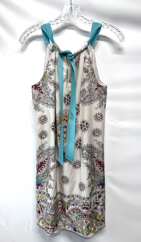 Julie Brown 100% Cotton Floral Sleeveless Halter Shift Dress Sun Dress Lined 6 - Image 2 of 4